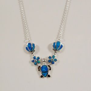 Blue Fire Opal Inlay Sterling Silver Necklace 18"